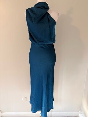 Petal & Pup Anabelle Teal Satin Halter Midi Dress XS NWOT